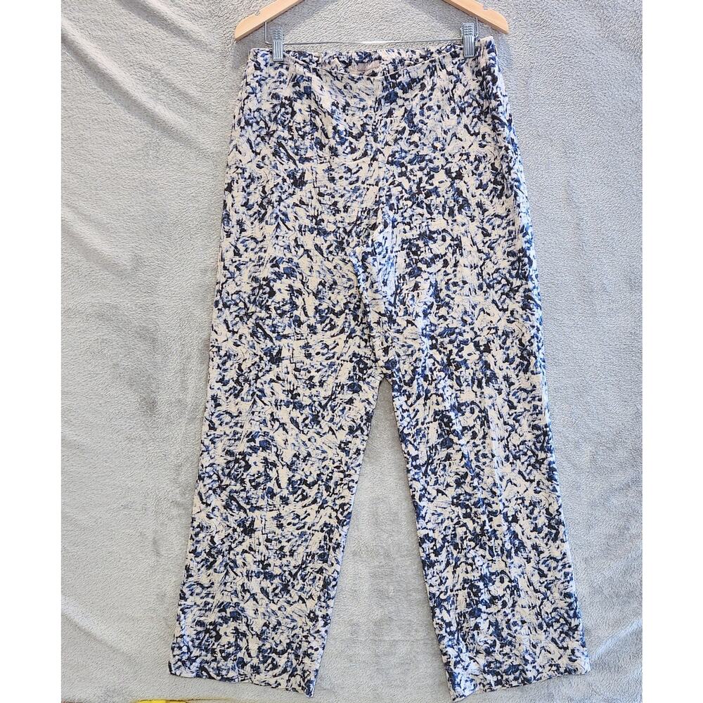 J. Jill Navy Blue Tie Dye Linen Blend Wide Leg Trousers Size 10 Coastal Business